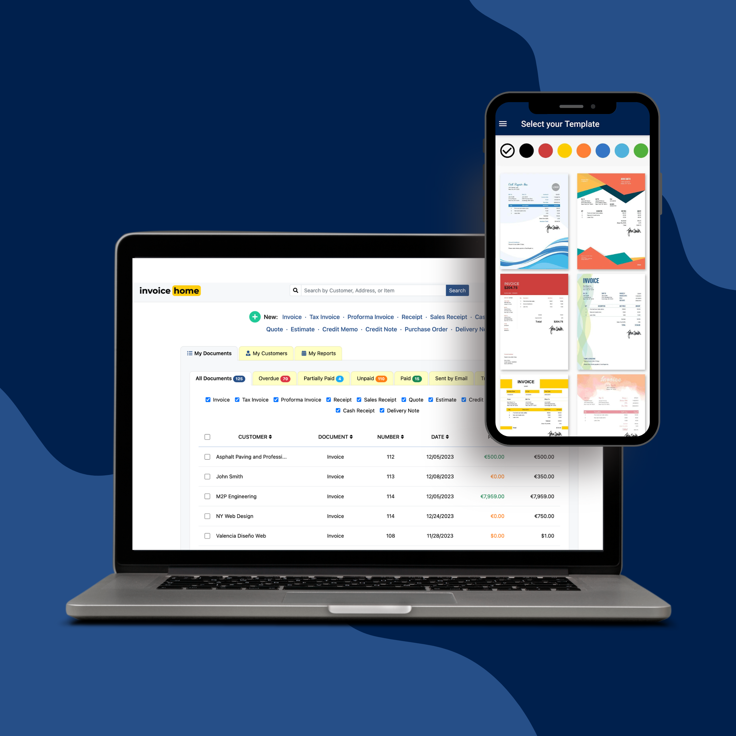 screenshot of Invoice Home